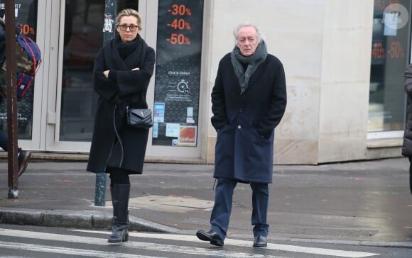 Didier Barbelivien et sa femme Laure - Obsèques de Andrée Sarkozy (mère de N.Sarkozy), dite Dadue née Andrée Mallah, en l'église Saint-Jean-Baptiste à Neuilly-Sur-Seine, le 18 décembre 2017.