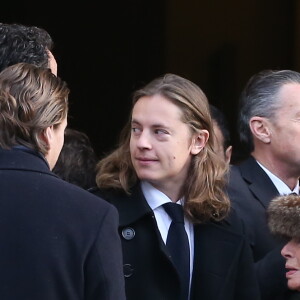 Jean Sarkozy, Pierre Sarkozy et François Sarkozy - Obsèques de Andrée Sarkozy (mère de N.Sarkozy), dite Dadue née Andrée Mallah, en l'église Saint-Jean-Baptiste à Neuilly-Sur-Seine, le 18 décembre 2017.