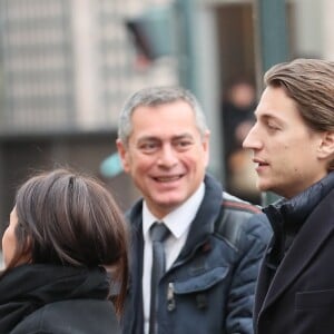 Jean Sarkozy et sa femme Jessica Sebaoun - Obsèques de Andrée Sarkozy (mère de N.Sarkozy), dite Dadue née Andrée Mallah, en l'église Saint-Jean-Baptiste à Neuilly-Sur-Seine, le 18 décembre 2017.