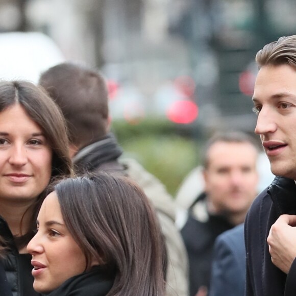 Jean Sarkozy et sa femme Jessica Sebaoun - Obsèques de Andrée Sarkozy (mère de N.Sarkozy), dite Dadue née Andrée Mallah, en l'église Saint-Jean-Baptiste à Neuilly-Sur-Seine, le 18 décembre 2017.