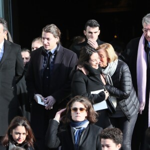 Pierre Sarkozy, Olivier Sarkozy, Jean Sarkozy et sa femme Jessica Sebaoun, Isabelle et Patrick Balkany - Sortie des obsèques de Andrée Sarkozy (mère de Nicolas Sarkozy), dite Dadue née Andrée Mallah, en l'église Saint-Jean-Baptiste à Neuilly-Sur-Seine, le 18 décembre 2017.