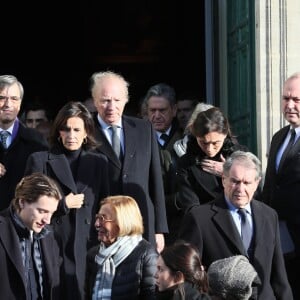 Jean Sarkozy, Isabelle Balkany et Brice Hortefeux - Sortie des obsèques de Andrée Sarkozy (mère de Nicolas Sarkozy), dite Dadue née Andrée Mallah, en l'église Saint-Jean-Baptiste à Neuilly-Sur-Seine, le 18 décembre 2017.