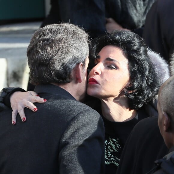 Nicolas Sarkozy et Rachida Dati - Sortie des obsèques de Andrée Sarkozy (mère de Nicolas Sarkozy), dite Dadue née Andrée Mallah, en l'église Saint-Jean-Baptiste à Neuilly-Sur-Seine, le 18 décembre 2017.