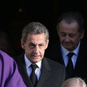 Nicolas Sarkozy et son frère Guillaume Sarkozy - Sortie des obsèques de Andrée Sarkozy (mère de Nicolas Sarkozy), dite Dadue née Andrée Mallah, en l'église Saint-Jean-Baptiste à Neuilly-Sur-Seine, le 18 décembre 2017.