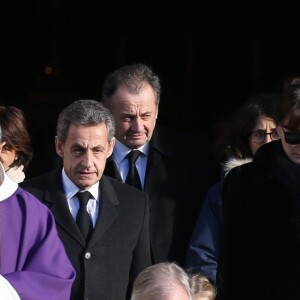 Nicolas Sarkozy, son frère Guillaume Sarkozy, sa femme Carla Bruni - Sortie des obsèques de Andrée Sarkozy (mère de Nicolas Sarkozy), dite Dadue née Andrée Mallah, en l'église Saint-Jean-Baptiste à Neuilly-Sur-Seine, le 18 décembre 2017.