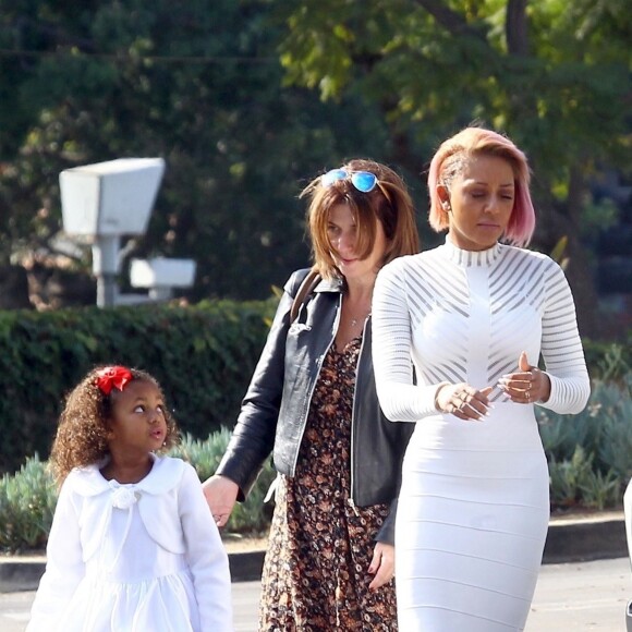 Exclusif - Mel B, accompagnée de son compagnon Gary Madatyan, emmène sa fille Madison au Agape International Spiritual Center à Culver City, le 3 décembre 2017
