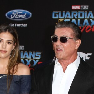 Sylvester Stallone avec sa femme Jennifer Flavin et ses filles Sistine, Scarlett et Sophia à la première de "Guardians Of The Galaxy 2" à Los Angeles, le 19 avril 2017. © CPA/Bestimage