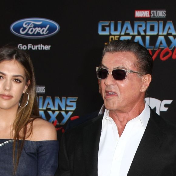 Sylvester Stallone avec sa femme Jennifer Flavin et ses filles Sistine, Scarlett et Sophia à la première de "Guardians Of The Galaxy 2" à Los Angeles, le 19 avril 2017. © CPA/Bestimage