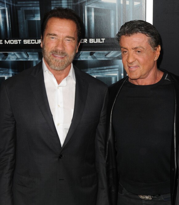Arnold Schwarzenegger, Sylvester Stallone à New York le 15 octobre 2013.
