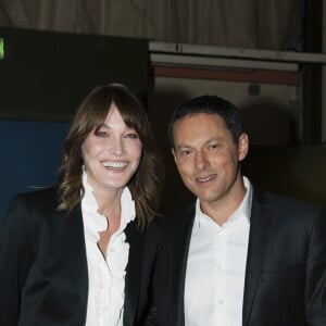 Exclusif - Carla Bruni-Sarkozy et Marc-Olivier Fogiel - Enregistrement de l'émission "Bon Anniversaire Laurent Gerra" au Pavillon Baltard à Nogent-sur-Marne le 13 novembre 2017. L'émission a été diffusée sur France 2, le 29 décembre, le jour J du 50ème anniversaire de l'humoriste. © Pierre Perusseau/Bestimage