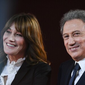 Exclusif - Carla Bruni et Michel Drucker - Enregistrement de l'émission "Bon Anniversaire Laurent Gerra" au Pavillon Baltard à Nogent-sur-Marne le 13 novembre 2017. L'émission a été diffusée sur France 2, le 29 décembre, le jour J du 50ème anniversaire de l'humoriste. © Pierre Perusseau/Bestimage