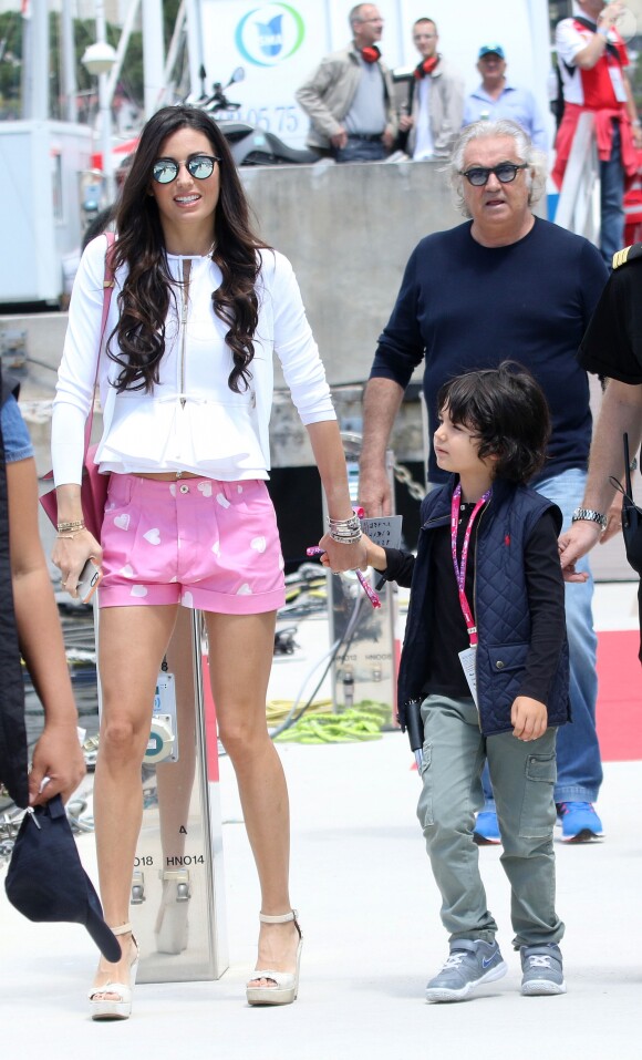 Flavio Briatore, sa femme Elisabetta Gregoraci et son fils Falco Nathan à Monaco pour assister au Grand Prix de Formule 1 le 24 mai 2015.