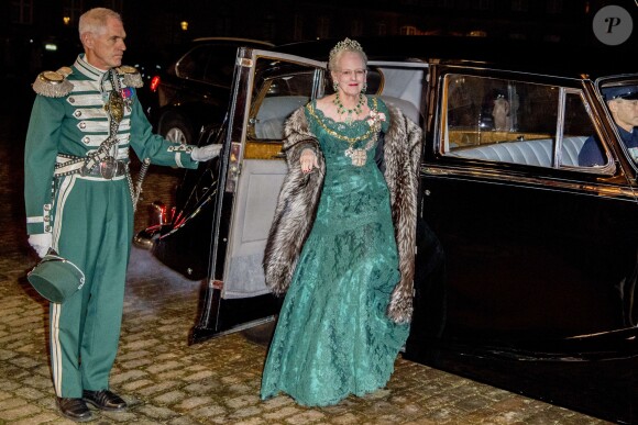La reine Margrethe II de Danemark au palais Christian VII à Copenhague le 1er janvier 2018 pour le premier banquet du Nouvel An.
