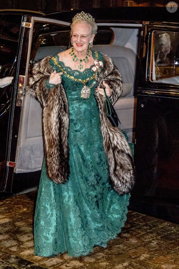 La reine Margrethe II de Danemark au palais Christian VII à Copenhague le 1er janvier 2018 pour le premier banquet du Nouvel An.