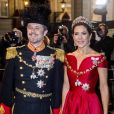 Le prince Frederik et la princesse Mary de Danemark au palais Christian VII à Copenhague le 1er janvier 2018 pour le premier banquet du Nouvel An.