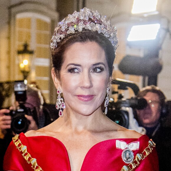 La princesse Mary de Danemark au palais Christian VII à Copenhague le 1er janvier 2018 pour le premier banquet du Nouvel An.