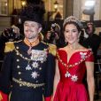 Le prince Frederik et la princesse Mary de Danemark au palais Christian VII à Copenhague le 1er janvier 2018 pour le premier banquet du Nouvel An.