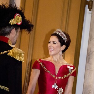 Le prince Frederik et la princesse Mary de Danemark au palais Christian VII à Copenhague le 1er janvier 2018 pour le premier banquet du Nouvel An.