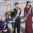  Le prince héritier Frederik et la princesse Mary de Danemark secondaient la reine Margrethe II au palais de Christiansborg à Copenhague le 3 janvier 2018 pour les voeux de la monarque au corps diplomatique. 