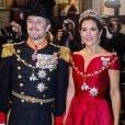 Arrivée de la famille royale de Danemark (le prince Joachim et la princesse Marie, le prince Frederik et la princesse Mary, et enfin la reine Margrethe II) au palais Christian VII à Copenhague le 1er janvier 2018 pour le premier banquet du Nouvel An.