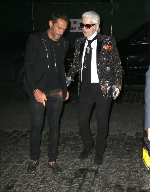 Sébastien Jondeau et Karl Lagerfeld à New York, le 23 octobre 2017.