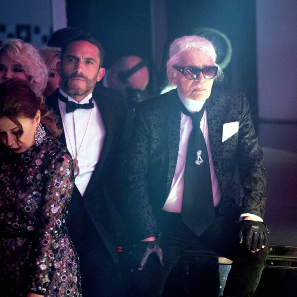 Karl Lagerfeld, Sébastien Jondeau au Sporting Monte Carlo à Monaco, le 18 mars 2017. © Pierre Villard / Palais Princier / SBM via Bestimage