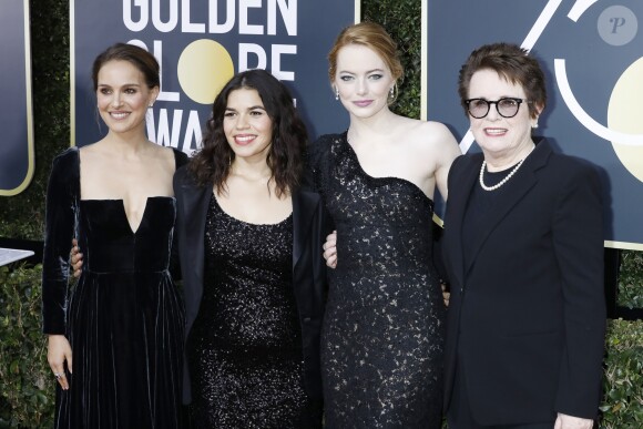 Natalie Portman, America Ferrera, enceinte, Emma Stone, Billie Jean King sur le tapis rouge de la 75ème cérémonie des Golden Globe Awards au Beverly Hilton à Los Angeles, le 7 janvier 2018.