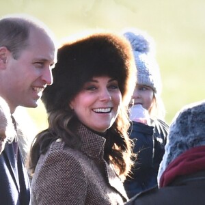 La duchesse Catherine de Cambridge et le prince William avec le duc d'Edimbourg à Sandringham le 7 janvier 2018, de sortie pour la messe en l'église Sainte Marie Madeleine. © Joe Giddens/PA Wire/Abacapress.com