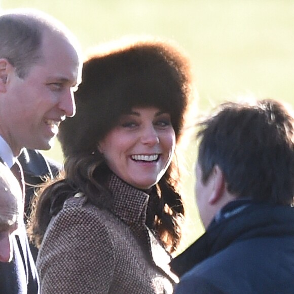 La duchesse Catherine de Cambridge et le prince William avec le duc d'Edimbourg à Sandringham le 7 janvier 2018, de sortie pour la messe en l'église Sainte Marie Madeleine. © Joe Giddens/PA Wire/Abacapress.com