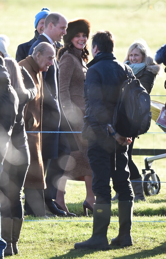 La duchesse Catherine de Cambridge et le prince William avec le duc d'Edimbourg à Sandringham le 7 janvier 2018, de sortie pour la messe en l'église Sainte Marie Madeleine. © Joe Giddens/PA Wire/Abacapress.com