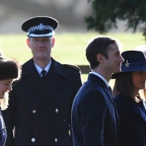 Pippa Middleton et son mari James Matthews à Sandringham le 7 janvier 2018, de sortie pour la messe en l'église Sainte Marie Madeleine. © Joe Giddens/PA Wire/Abacapress.com