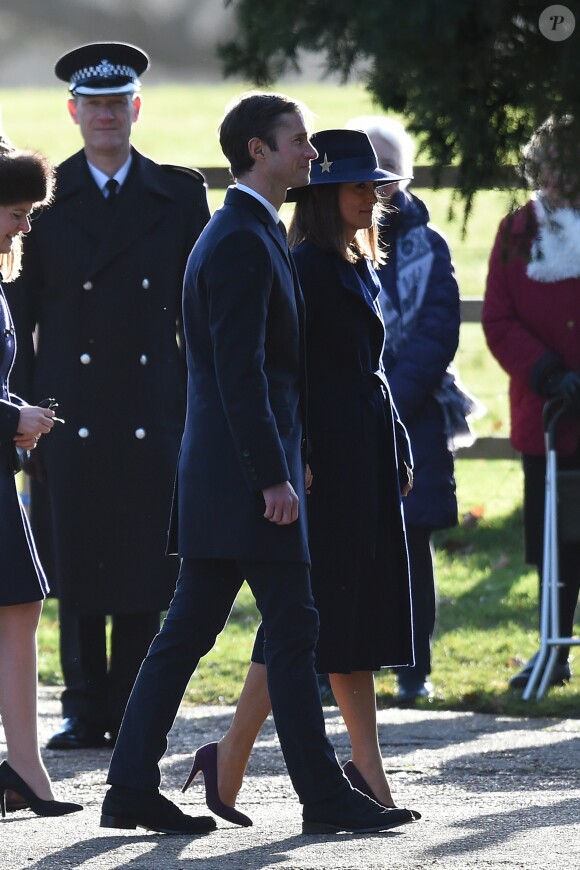 Pippa Middleton et son mari James Matthews à Sandringham le 7 janvier 2018, de sortie pour la messe en l'église Sainte Marie Madeleine. © Joe Giddens/PA Wire/Abacapress.com