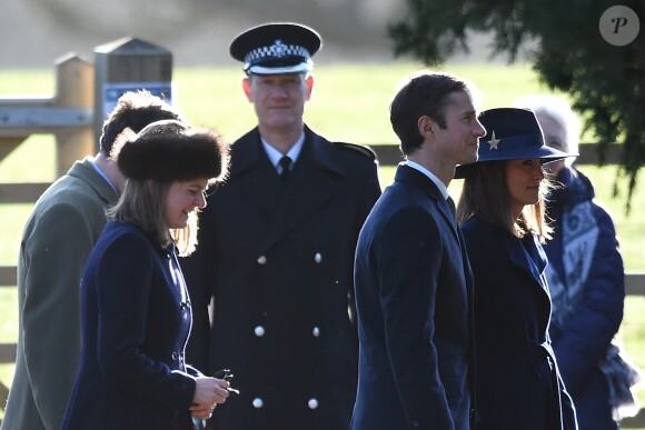 Pippa Middleton et son mari James Matthews à Sandringham le 7 janvier 2018, de sortie pour la messe en l'église Sainte Marie Madeleine. © Joe Giddens/PA Wire/Abacapress.com