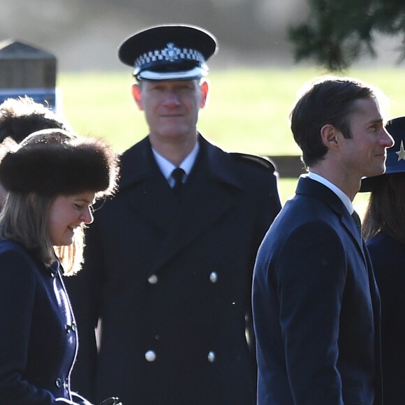 Pippa Middleton et son mari James Matthews à Sandringham le 7 janvier 2018, de sortie pour la messe en l'église Sainte Marie Madeleine. © Joe Giddens/PA Wire/Abacapress.com