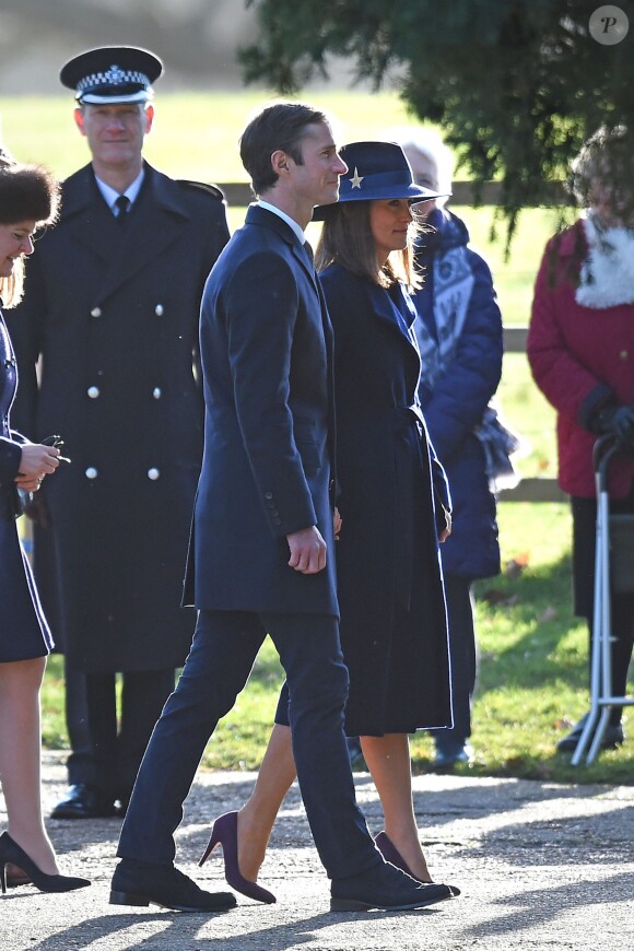 Pippa Middleton et son mari James Matthews à Sandringham le 7 janvier 2018, de sortie pour la messe en l'église Sainte Marie Madeleine. © Joe Giddens/PA Wire/Abacapress.com