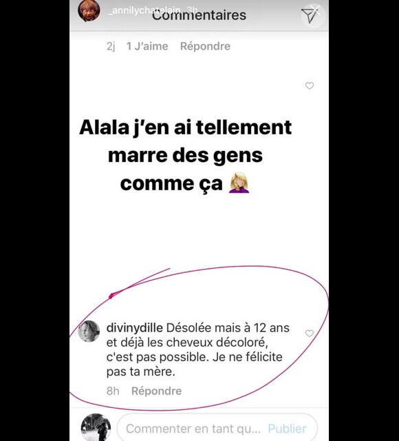 Annily Chatelain, la fille d'Alizée, agacée sur Instgram le 11 janvier 2018.
