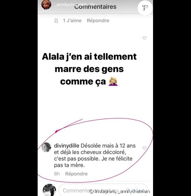Annily Chatelain, la fille d'Alizée, agacée sur Instgram le 11 janvier 2018.