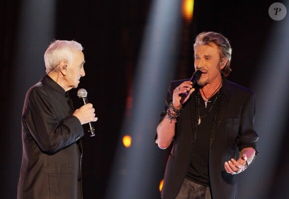 Johnny Hallyday et Charles Aznavour à Paris le 11 janvier 2013 au Zénith