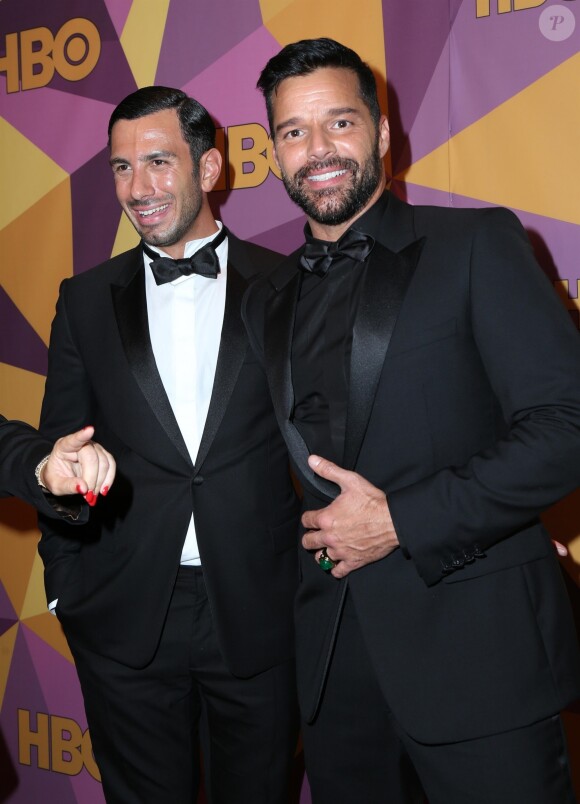 Ricky Martin et son mari Jwan Yosef au photocall de la soirée HBO's official Golden Globe after party au restaurant Circa 55 de l'hôtel Hilton à Beverly Hills le 7 janvier 2018.