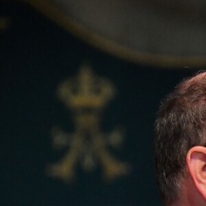 Le prince Albert II de Monaco et Serge Telle, le ministre d'Etat de la Principauté, durant la traditionnelle cérémonie des voeux de la Sûreté Publique de Monaco le 16 janvier 2018. © Bruno Bebert / Bestimage