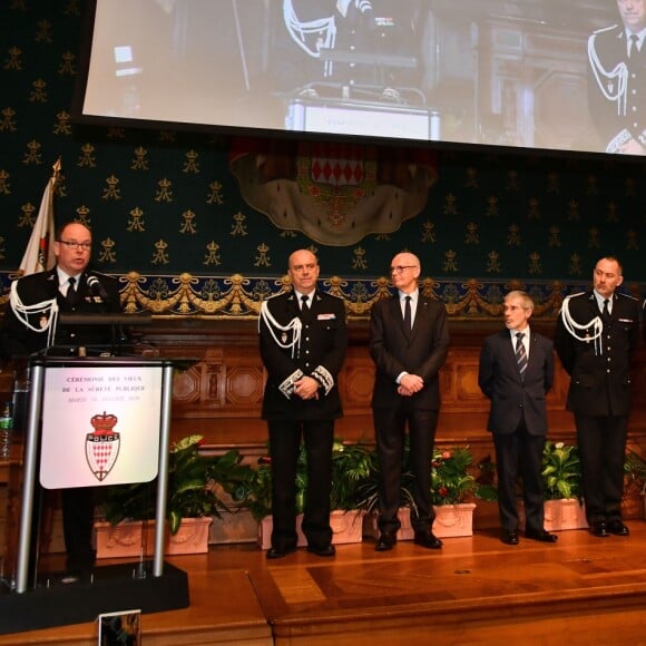 Le prince Albert II de Monaco adresse ses voeux durant la traditionnelle cérémonie des voeux de la Sureté Publique de Monaco le 16 janvier 2018. © Bruno Bebert / Bestimage