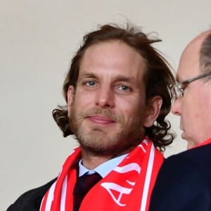 Andrea Casiraghi et le prince Albert II de Monaco - Rencontre de Ligue 1 de football entre Monaco et Nice au stade Louis II de Monaco le 16 janvier 2018. Monaco et Nice ont fait match nul 2 buts à 2. © Bruno Bebert/Bestimage