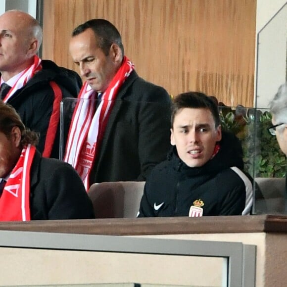 Le prince Albert II de Monaco avec ses neveux Andrea Casiraghi et Louis Ducruet - Rencontre de Ligue 1 de football entre Monaco et Nice au stade Louis II de Monaco le 16 janvier 2018. Monaco et Nice ont fait match nul 2 buts à 2. © Bruno Bebert/Bestimage