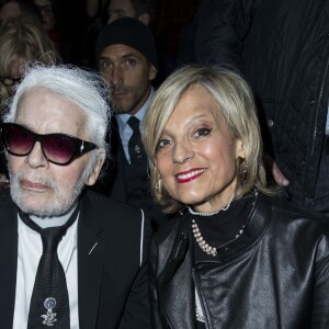 Karl Lagerfeld et Hélène Mercier-Arnault - Défilé de mode Dior Homme collection Automne/Hiver 2018/2019 à Paris, le 20 janvier 2018. © Olivier Borde/Bestimage