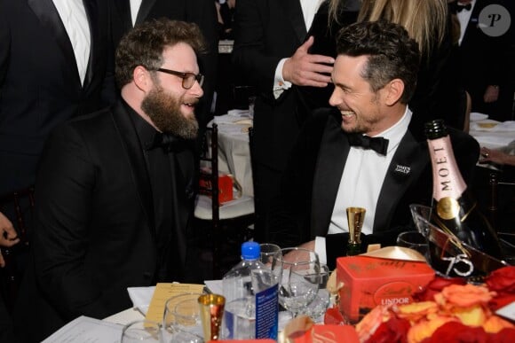 James Franco, avec Seth Rogen, reçoit le Golden Globe du meilleur acteur dans une comédie à Los Angeles, le 7 janvier 2018.
