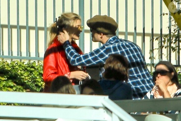 Exclusif - Ed Westwick et sa compagne Jessica Serfaty déjeunent à Los Angeles, le 20 janvier 2018.