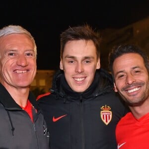 Didier Deschamps, Louis Ducruet et Ludovic Giuly lors du traditionnel match de football au stade de Cap d'Ail le 22 janvier 2018, opposant l'équipe du prince Albert II de Monaco à celle des Artistes du Cirque pendant le 42eme Festival International du Cirque de Monte Carlo. L'équipe du Prince a remporté la rencontre par 2 buts à 0. © Bruno Bebert/Bestimage