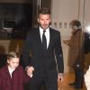 David Beckham et ses enfants Romeo, Cruz et Harper quittent l'hôtel New York EDITION. New York, le 11 février 2018.