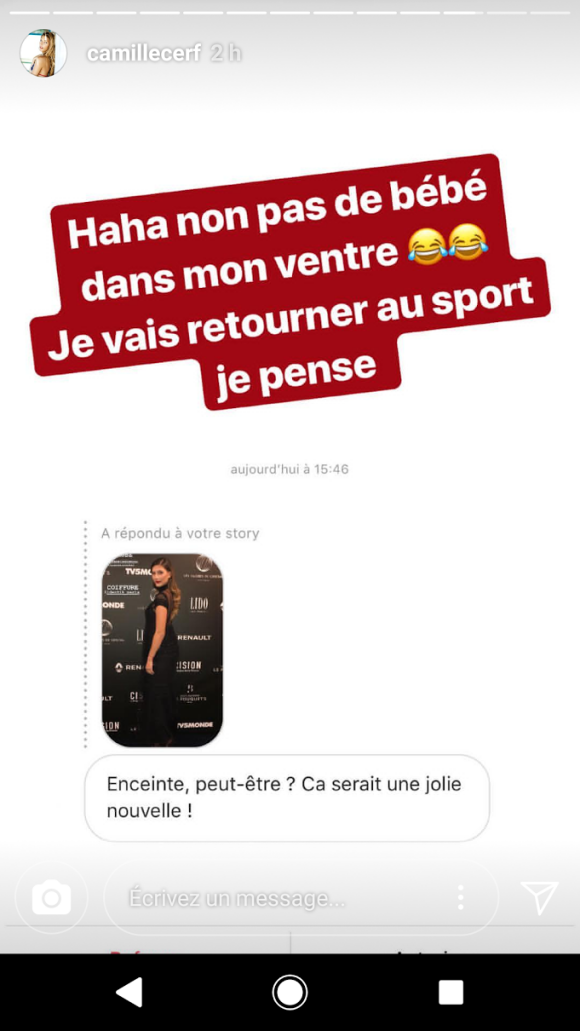 Story Instagram de Camille Cerf. Février 2018.