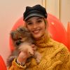 Semi-exclusif - Camille Lou avec son chien Nuts - Goûter du Coeur du prix Clarins pour l'enfance organisé par Clarins, à l'hôtel Plaza Athénée à Paris, France, le 14 février 2018. © Veeren/Bestimage